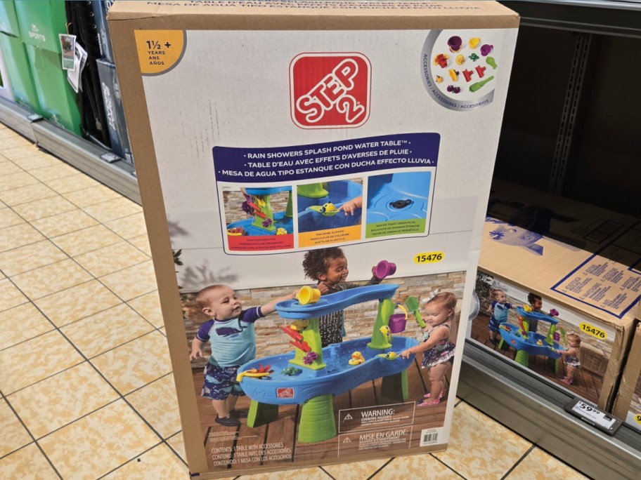 Step2 water table inside of its box showcasing kids on the front of the box