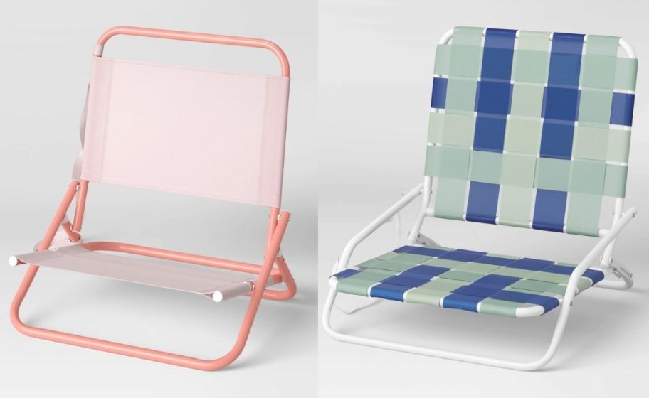 Two folding beach sand chairs