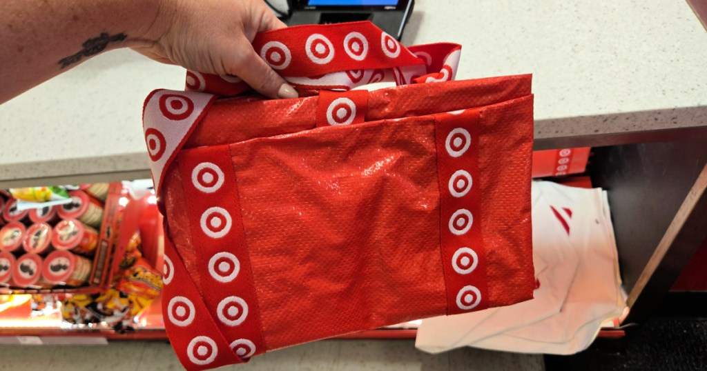 red target bag with logos