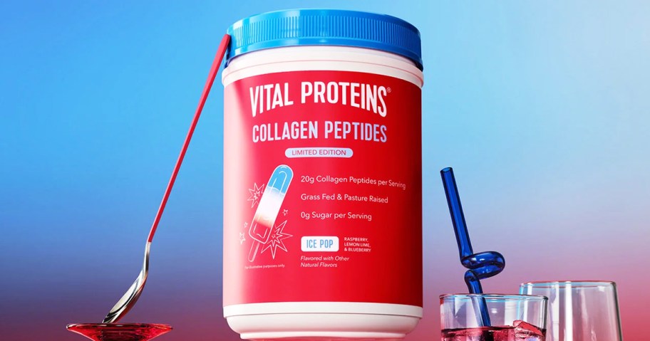 red, white, and blue jar of Vital Proteins Ice Pop Collagen Peptides Powder