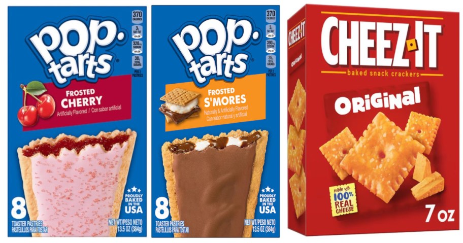 two boxes of pop-tarts and a box of cheese crackers