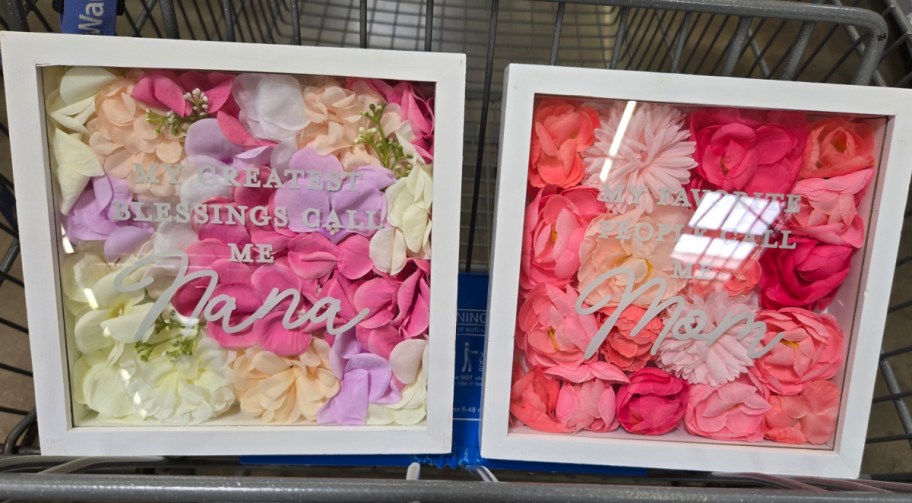 mother's day Wood Shadow Boxes inside of shopping cart