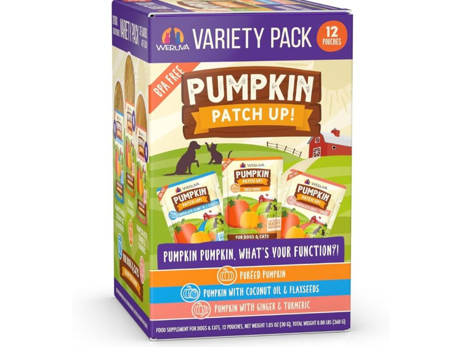 Stock image of Weruva Pumpkin Patch Up! 1.05oz Pouch Variety Pack for Dogs & Cats 12-Count Box