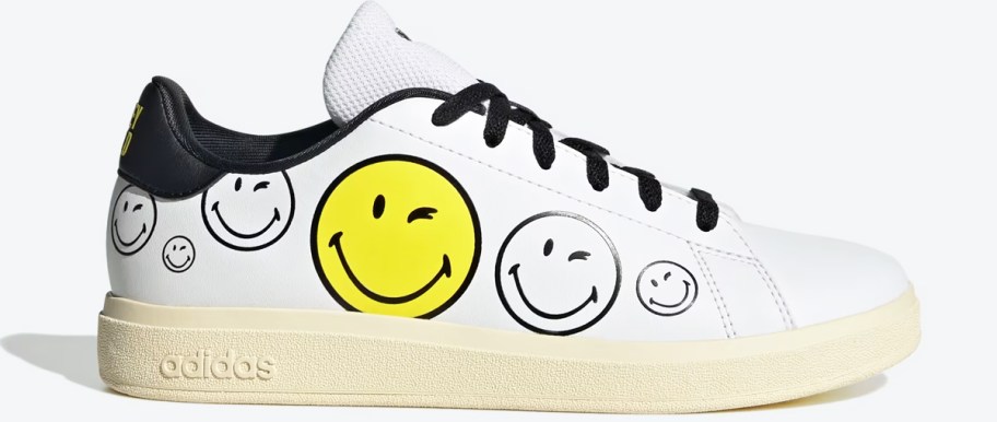 white and yellow smiley face sneakers
