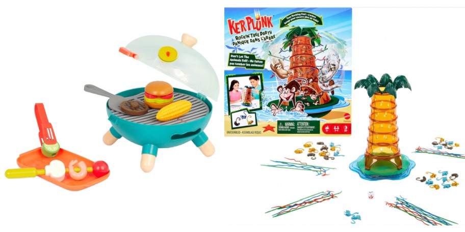 kids grill playset toys and kerplunk monkey themed baord game