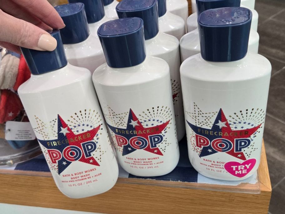 Bath & Body Works Firecracker Pop Body Washes on shelf in store