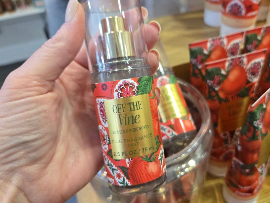 Bath & Body Works Off The Vine Travel Size Fine Fragrance Mist in hand in store
