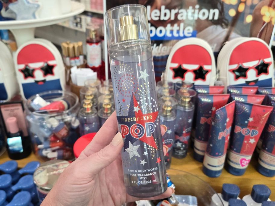 Bath & Body Works Firecracker Pop Fine Fragrance Mist in hand in store