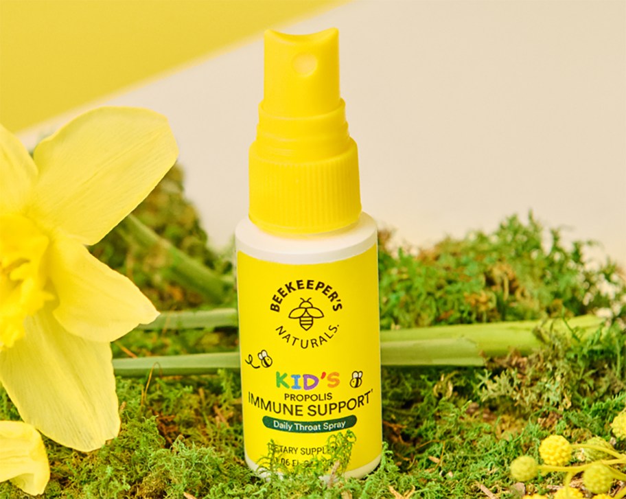 bottle of beekeeper's kids immune support throat spray