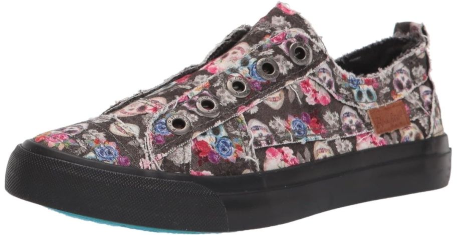 a brown floral print womens lace up slip-on sneaker