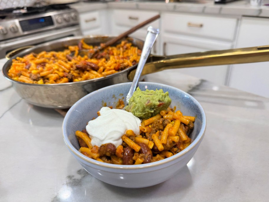 bowl of taco mac and cheese 