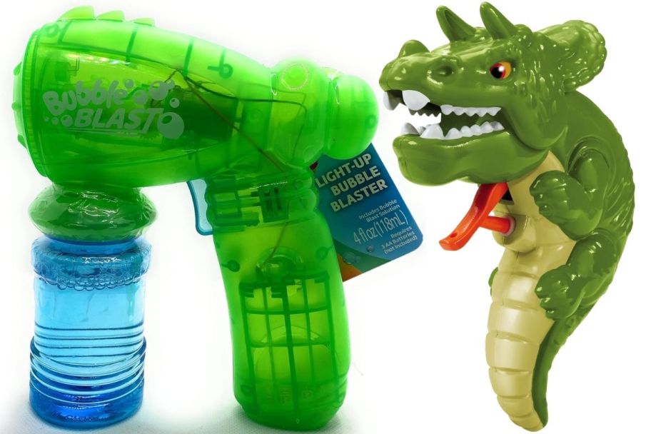 a bubble blaster gun and a dragon water gun