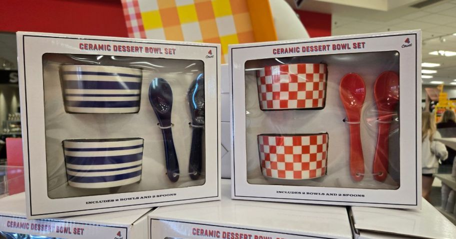 Ceramic Dessert Bowl Set boxes on shelf in store