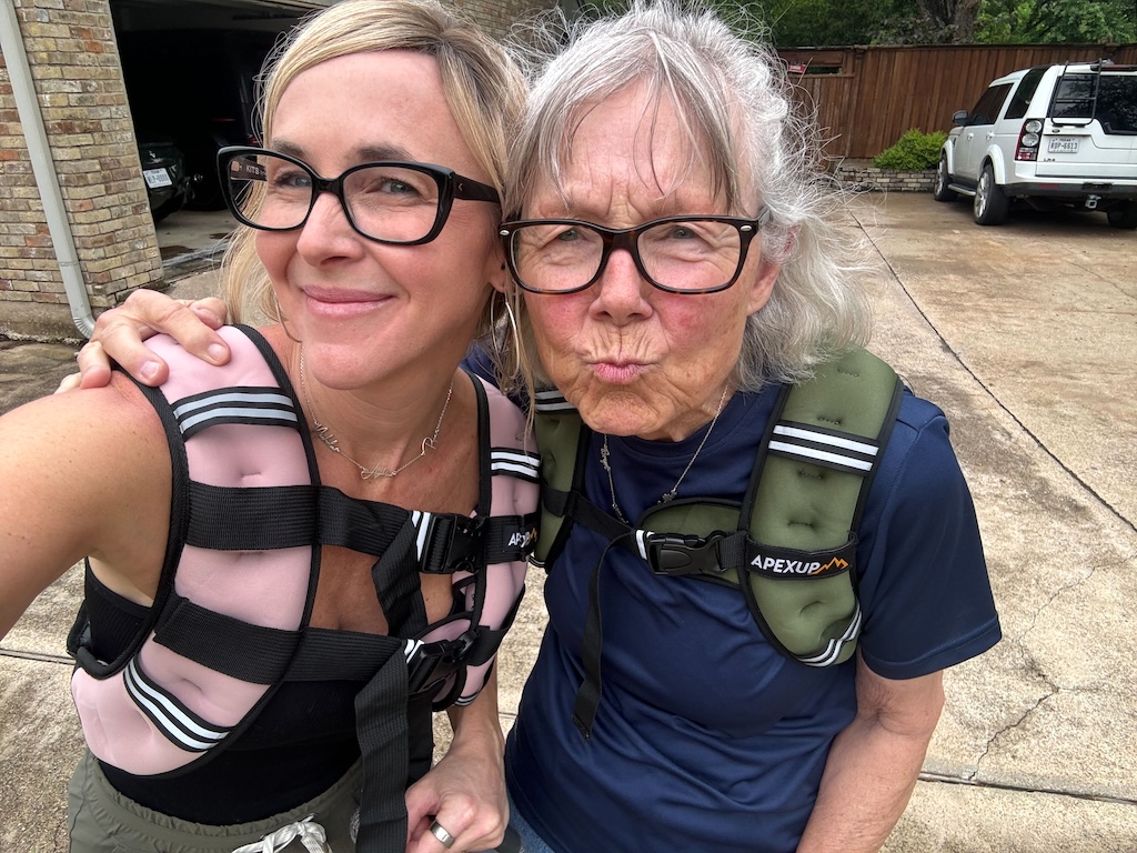 Collin and her mom wearing weighted vests 