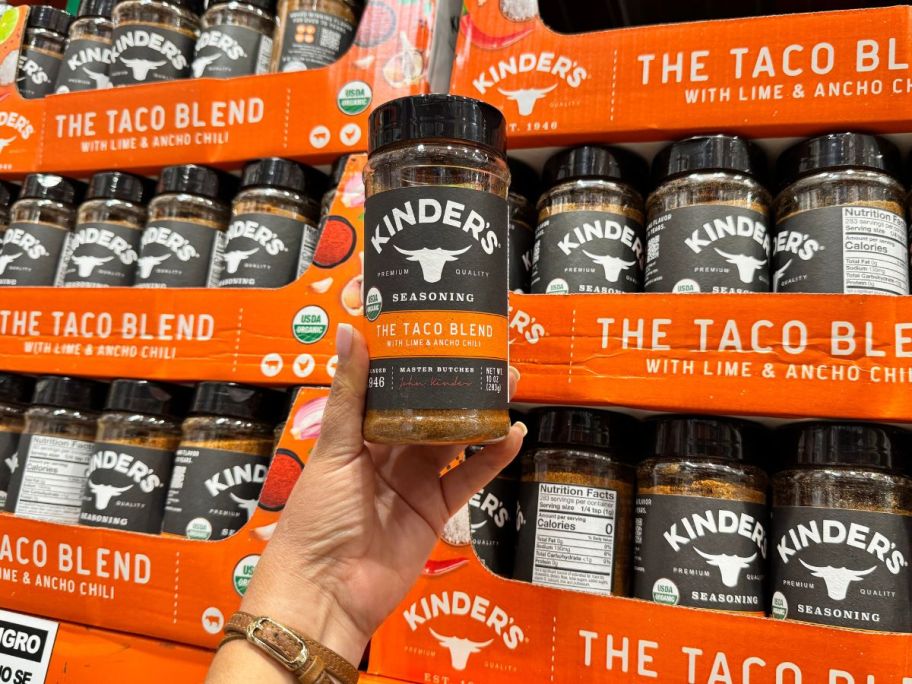 Kinder's The Taco Blend Seasoning bottle in hand in store