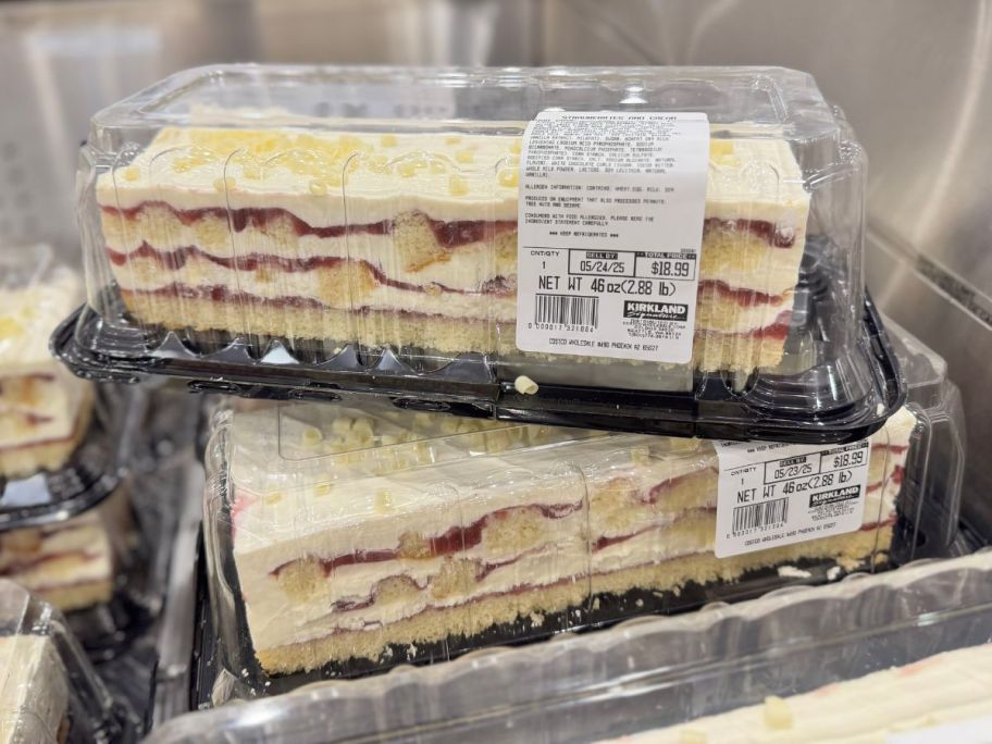 Strawberries & Cream Cakes stacked in store