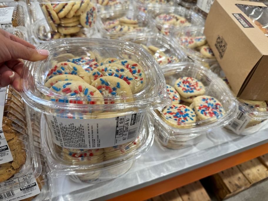 Sugar Cookies with Red & Blue Sprinkles 24-Count container in hand in store