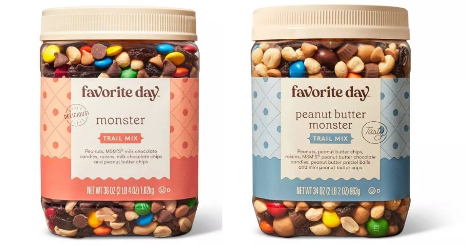 favorite day trail mix jars in monster and peanut butter monster