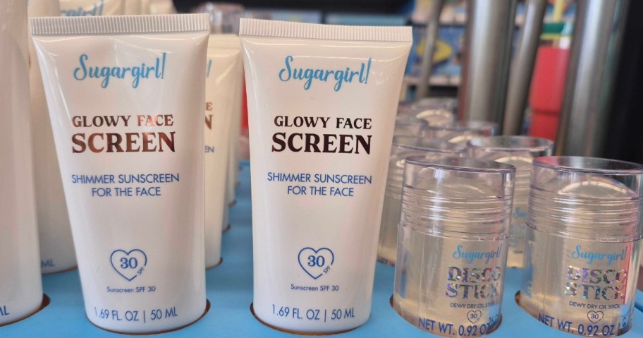 tubes of Sugargirl! brand sunscreen on store shelf