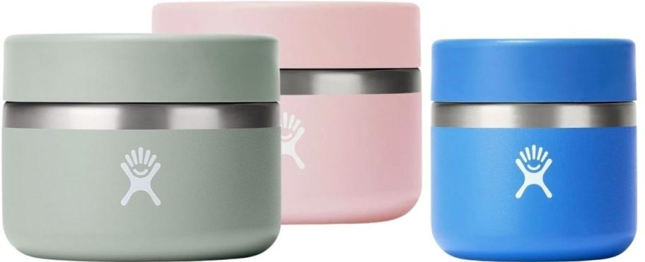 a blue 8oz food jar shown with 2 12 oz food jars stock image