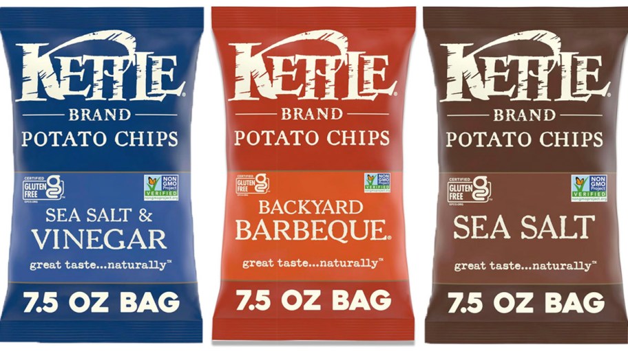 three bags of kettle brand chips 