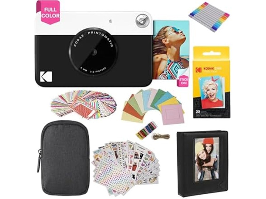 kodak white and black camera with albumn, case, print paper and more 