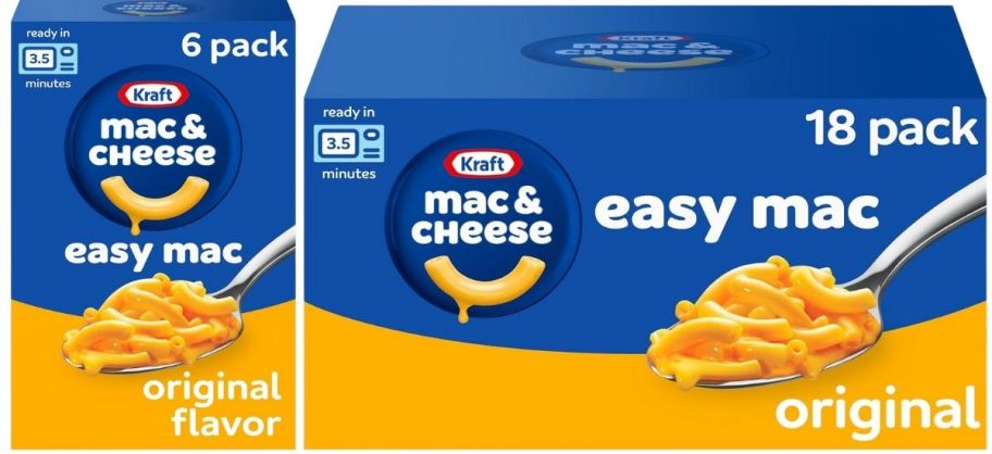 6 and 18 count boxes of kraft mac and cheese easy mac