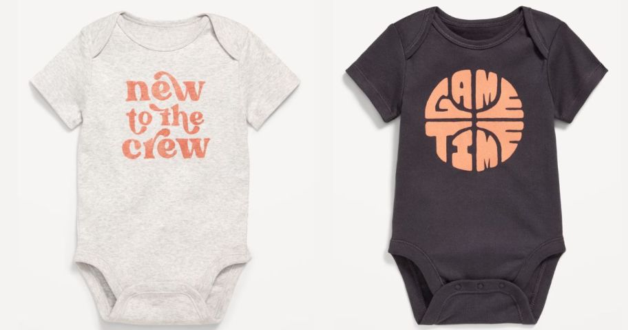 two Old Navy Baby Boys Tees that have new to the crew and game time written on them