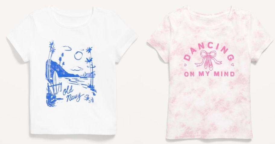a white and blue and a white and pink Old Navy Girls Tee