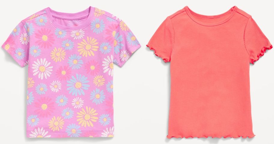 two Old Navy Toddler Girls Tees in a floral print and in pink