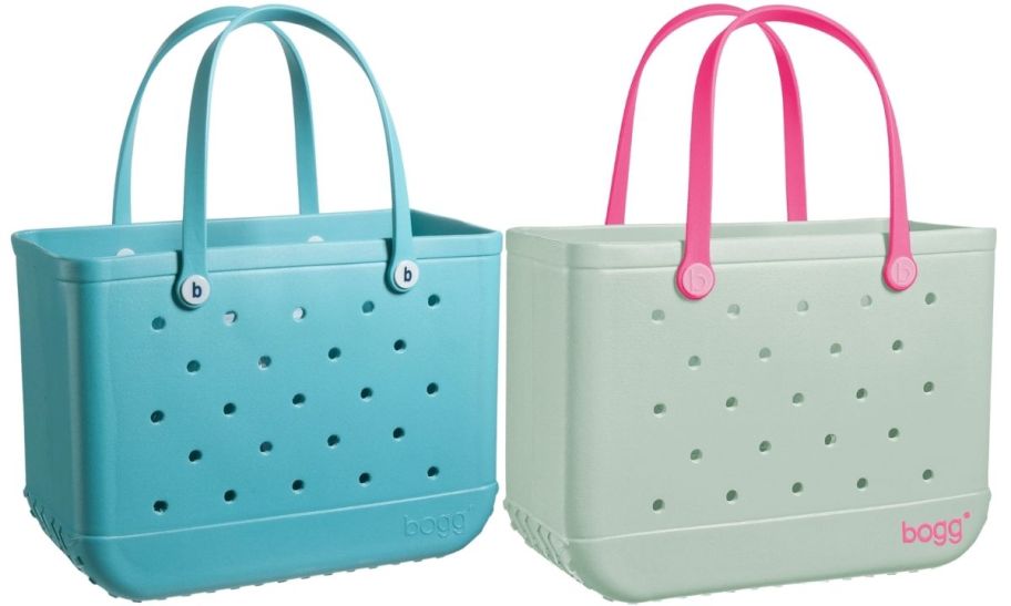 a turquoise and a light green baby bogg bags