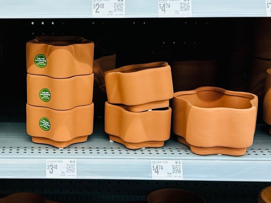 Mainstays 5" Gemeni Terra Planters on shelf in store