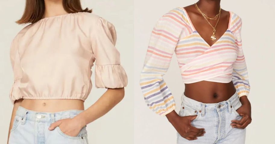 two women wearing crop tops