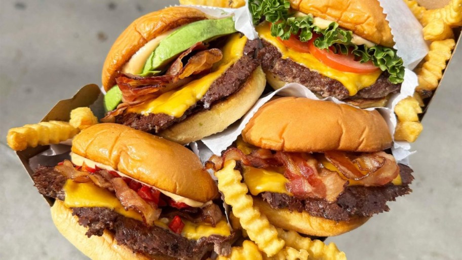 4 burgers and some french fries