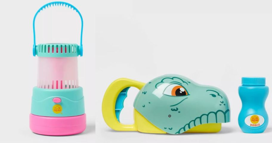sun squad bubble lantern and dino stock image