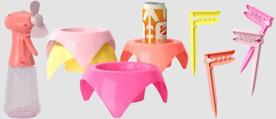 sritz fan, cup holders, and towel clips