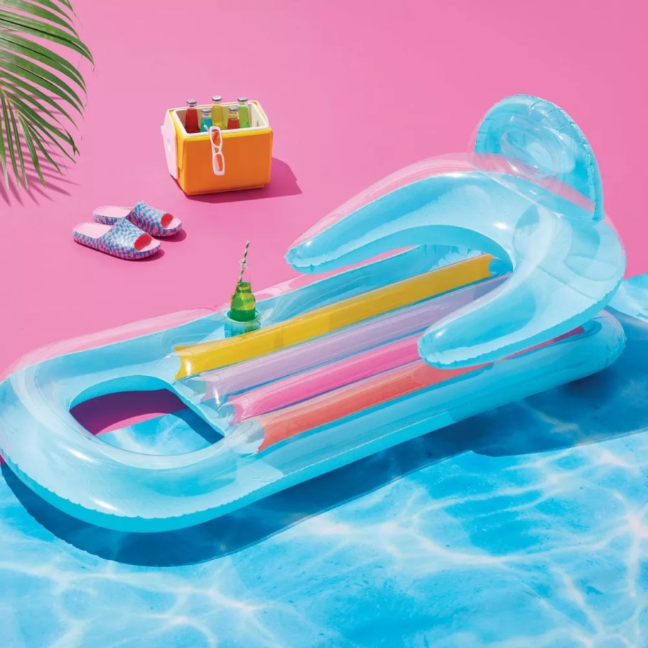 a blue pool lounge float
