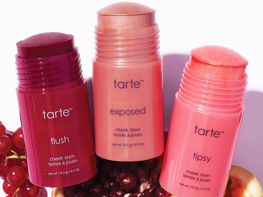 three shades of tarte cheek stain balms