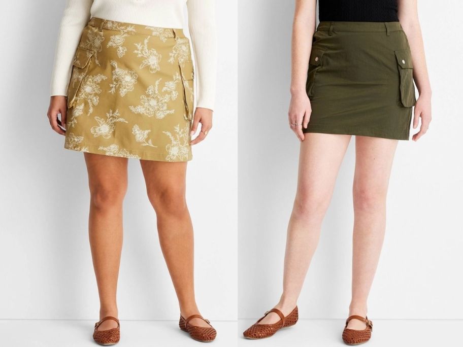 two women wearing cargo skirts