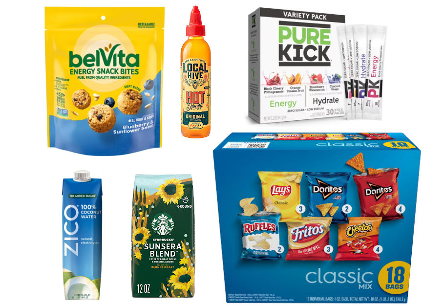 6 grocery items on a white background