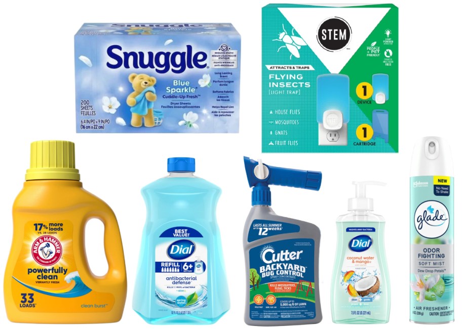 7 household items on a white background