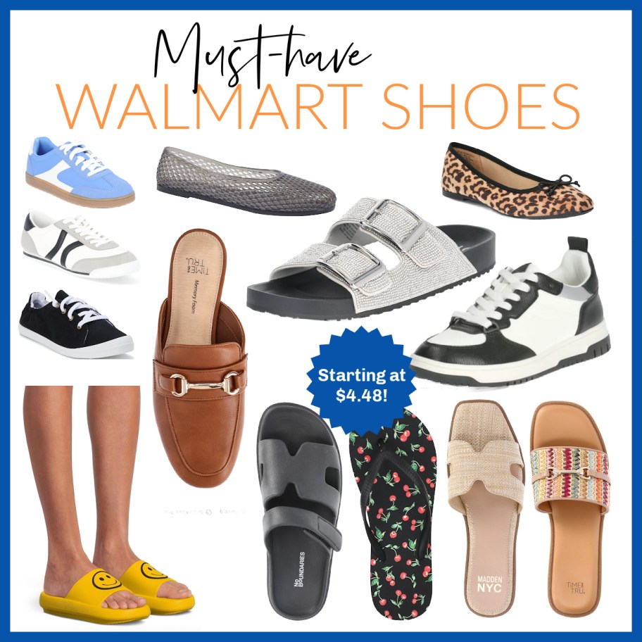 collage of many sandals and sneakers