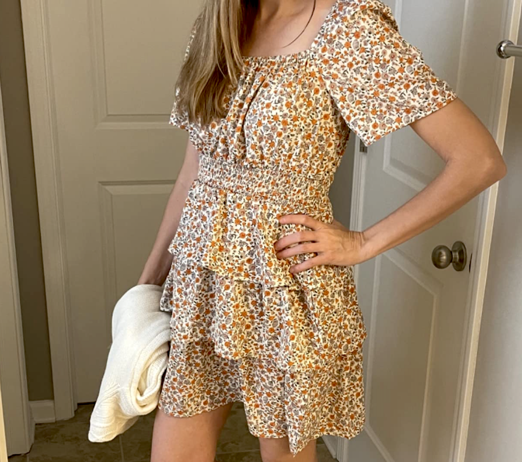 woman wearing floral dress
