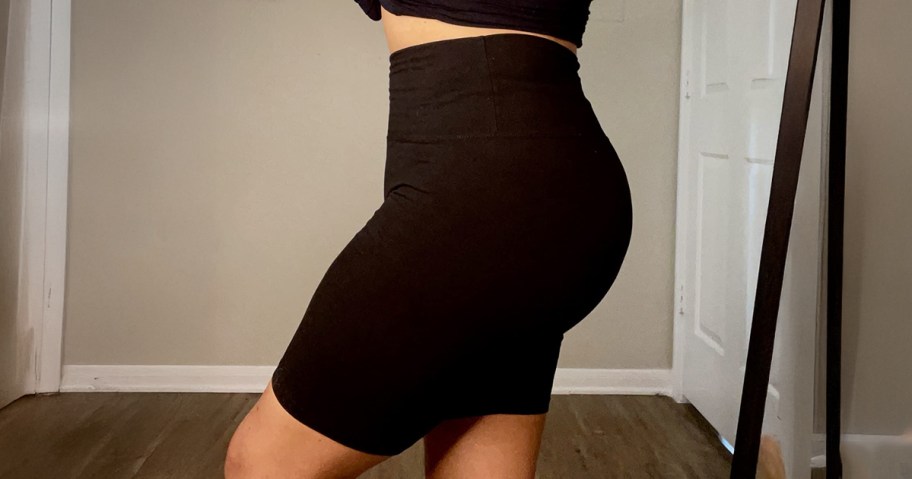 woman wearing bike shorts