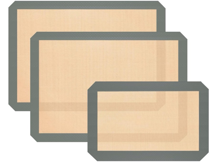 Silicone baking mat set of 3 on display on a white background