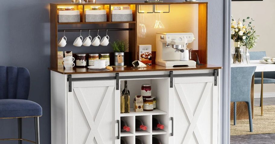 Up to 75% Off Wayfair Furniture | Farmhouse Coffee Bar & Wine Rack Just $186.99 Shipped