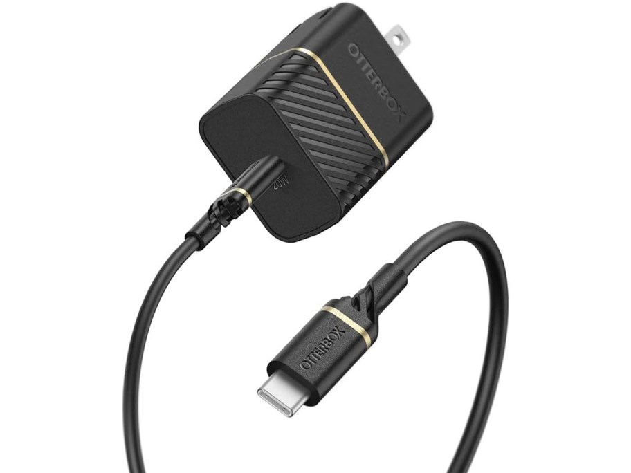 black otterbox charging cable and wall plug 