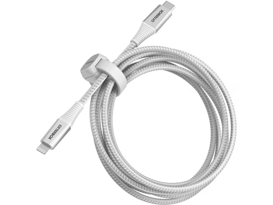 silver and white charging cable