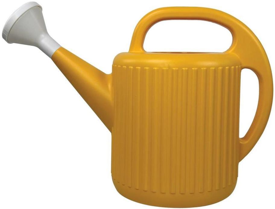 Yellow watering can from Walmart on display on a white background